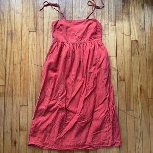 Uniqlo Coral Pink Linen Blend Maxi Dress Tie Straps Pockets Women’s Medium